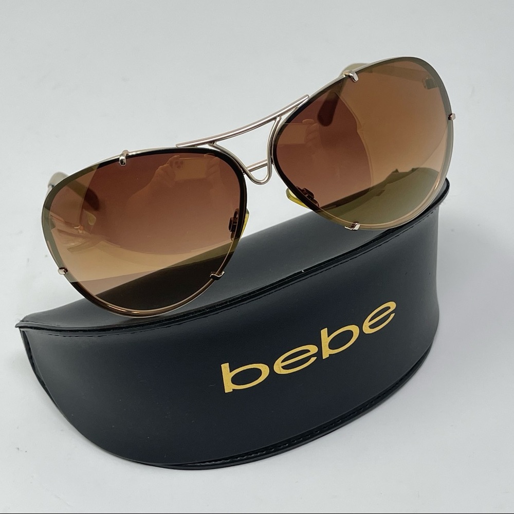 Bebe Sunglasses Aviator BB 7032 Womens Eyewear Fashion Oversized Gold Brown